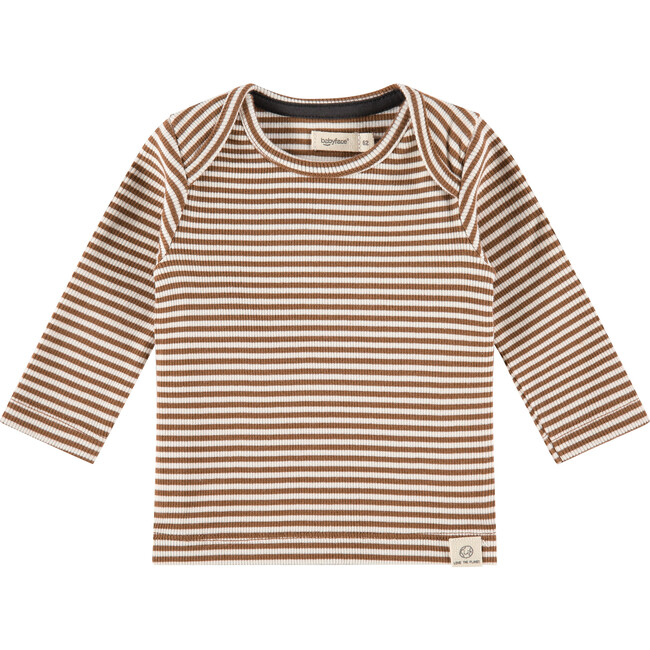 Striped Long Sleeved Tee, Chocolate - T-Shirts - 1