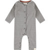 Striped Long Sleeved Jumpsuit, Ebony - Rompers - 1 - thumbnail