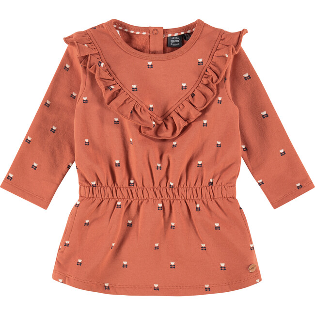 Ruffle Floral Dress, Burnt Orange