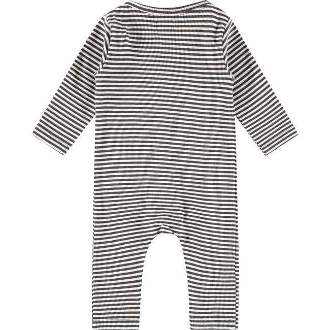 Striped Long Sleeved Jumpsuit, Ebony - Rompers - 2