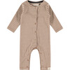 Striped Long Sleeved Jumpsuit, Chocolate - Rompers - 1 - thumbnail