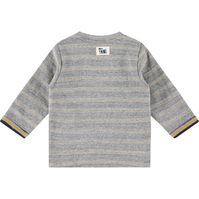 Striped Long Sleeved Tee, Heather Grey - T-Shirts - 2