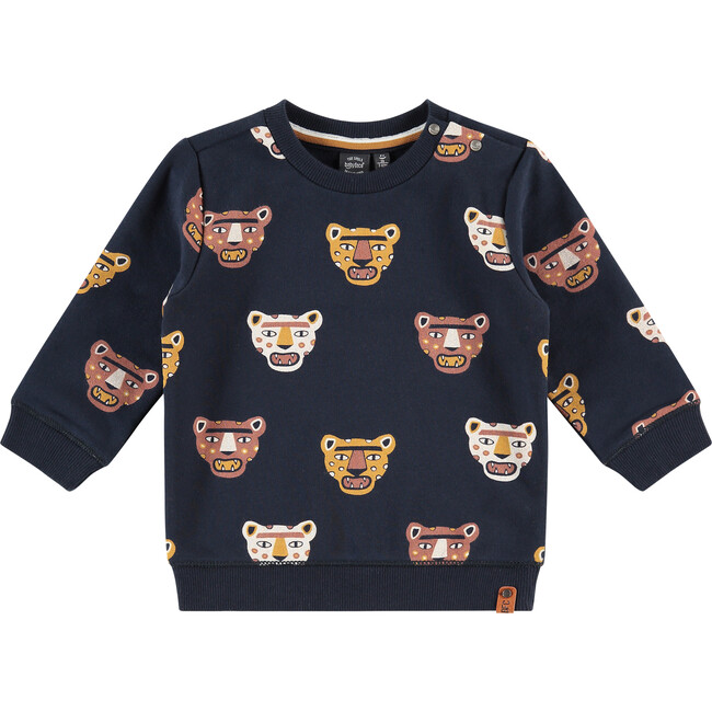 Leopard Pullover, Navy