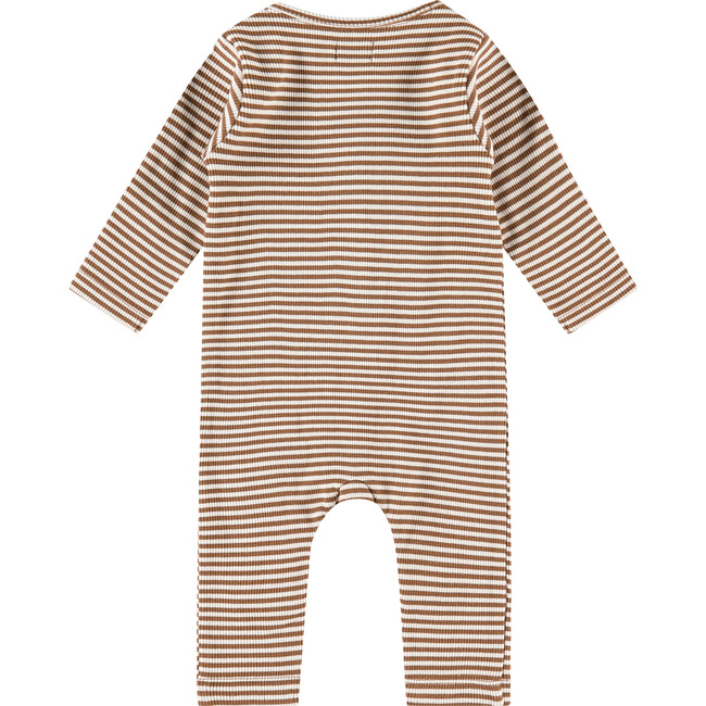 Striped Long Sleeved Jumpsuit, Chocolate - Rompers - 2