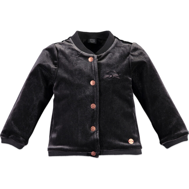 Velvet Bomber-Style Cardigan, Antra Grey