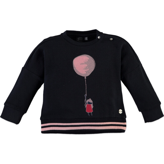 Balloon Girl Print Crew Neck Sweatshirt, Blue Night