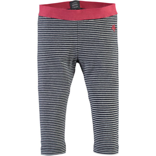 Striped Contrast Waistband Legging, Blue Night & White