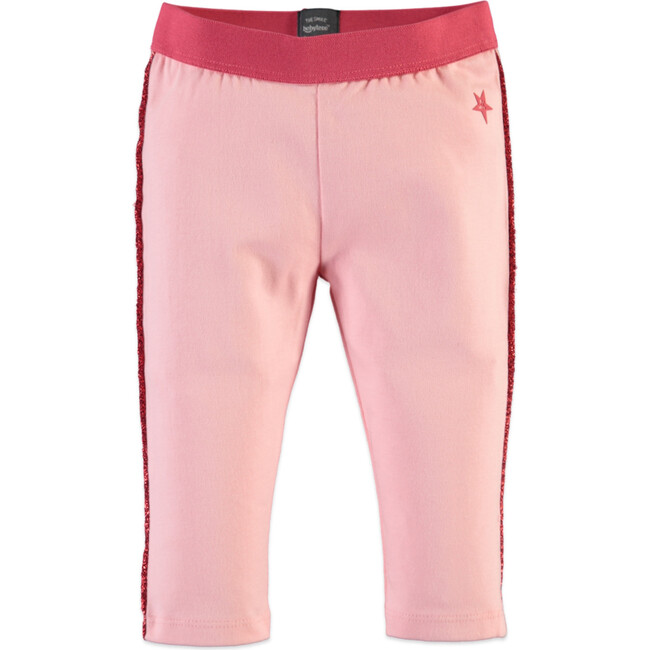 Striped Mono-Tone Waistband Legging, Light Pink & Hot Pink