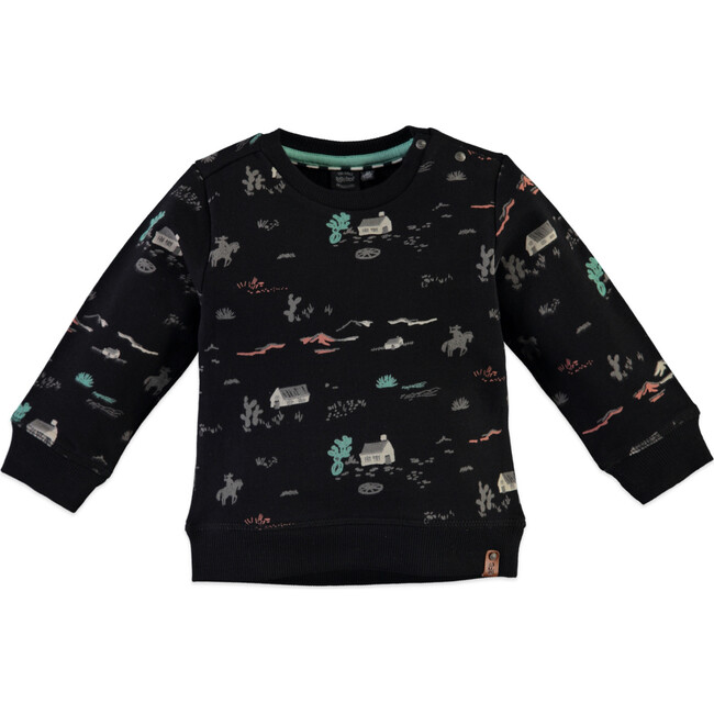 Desert Scene Print Crew Neck Sweatshirt, Blue Night