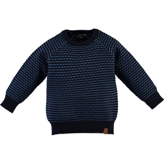 Striped Crew Neck Mixed-Tone Sweater, Navy