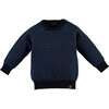 Striped Crew Neck Mixed-Tone Sweater, Navy - Sweaters - 1 - thumbnail