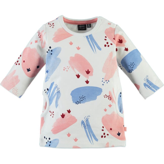 Abstract Print Long Sleeve Dress, Cream And Multicolors
