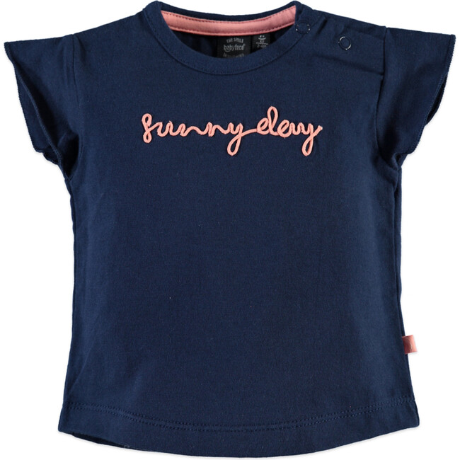 "Sunny Day" Print Short Ruffled Sleeve Tee Shirt, Midnight Blue