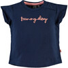 "Sunny Day" Print Short Ruffled Sleeve Tee Shirt, Midnight Blue - T-Shirts - 1 - thumbnail