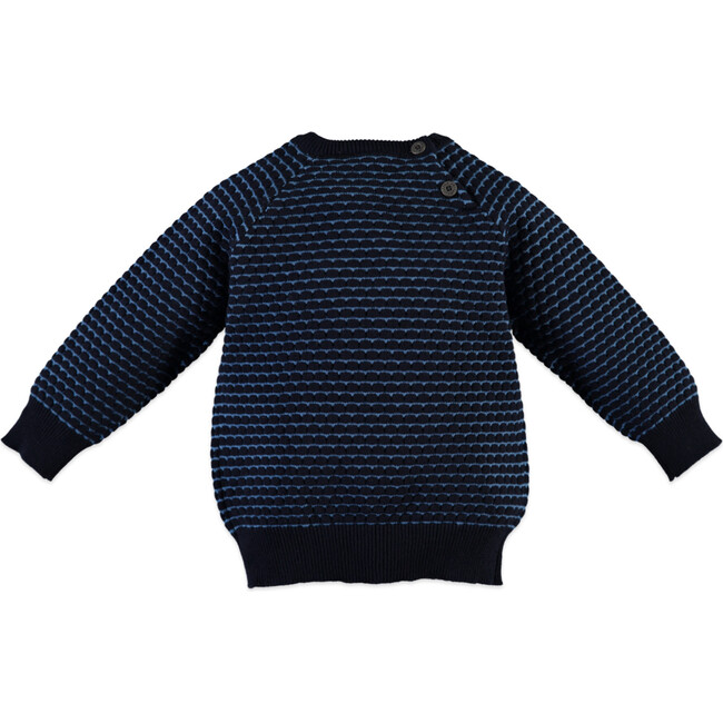 Striped Crew Neck Mixed-Tone Sweater, Navy - Sweaters - 2