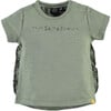 Print Short Sleeve Ruffle Tee Shirt, Army Green - T-Shirts - 1 - thumbnail