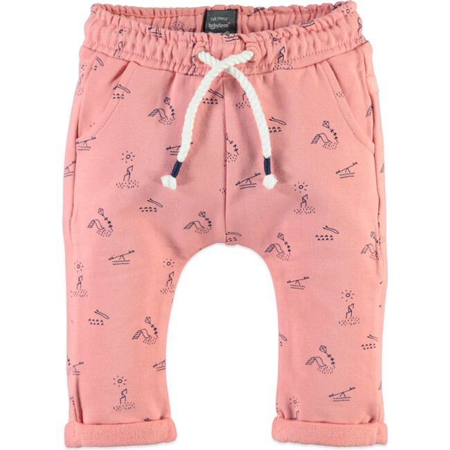 All-Over Playground Print Drawstring Sweatpants, Peach
