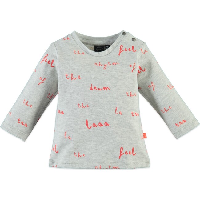 "Feel the Rhythm" All-Over Print Long Sleeve Tee Shirt, Cool Grey