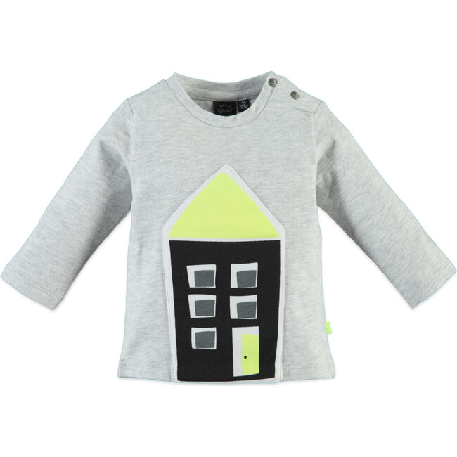 House Print Long Sleeve Tee Shirt, Light Grey