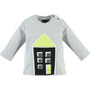 House Print Long Sleeve Tee Shirt, Light Grey - T-Shirts - 1 - thumbnail