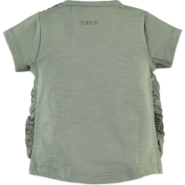 Print Short Sleeve Ruffle Tee Shirt, Army Green - T-Shirts - 2