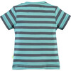 Striped Short Sleeve Front Pocket Tee Shirt, Aqua And Grey - T-Shirts - 2