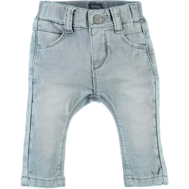 Elastic Waistband Denim Pants, Faded Blue