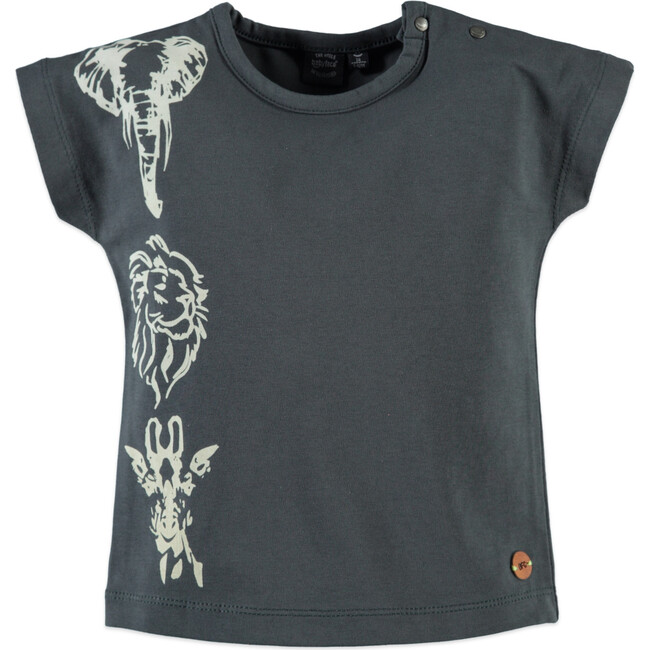 Elephant Lion Giraffe Print Tee Shirt, Grey