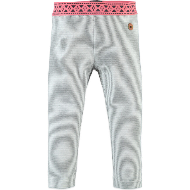 Abstract Print Contrast Wasitband Legging, Grey And Pink