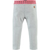 Abstract Print Contrast Wasitband Legging, Grey And Pink - Leggings - 1 - thumbnail