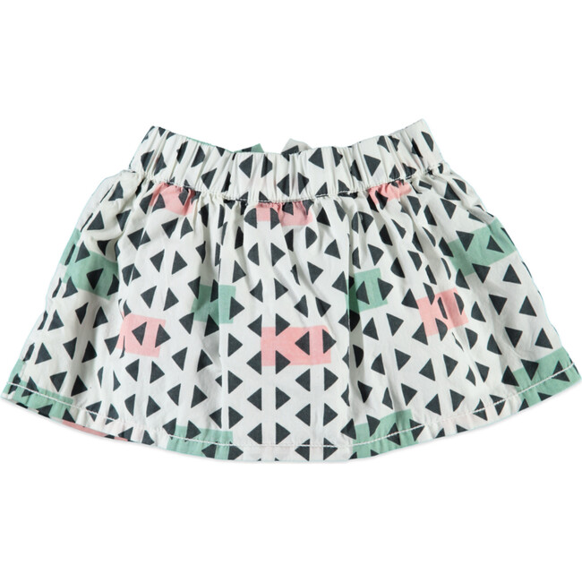 Abstract Triangular Print Pleated Skirt, Cream And Multicolors