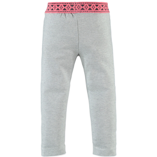 Abstract Print Contrast Wasitband Legging, Grey And Pink