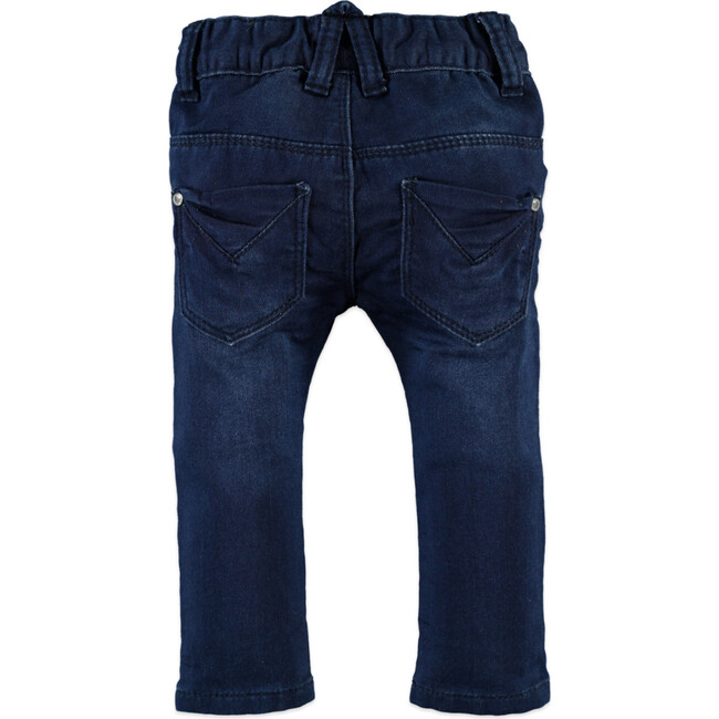 Front Pocket Elastic Waistband Denim Pants, Dark Blue - Jeans - 2