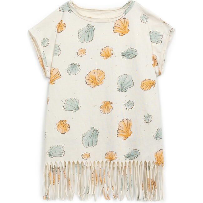 All-Over Clam Print Short Sleeve Dress, Cream & Multicolors