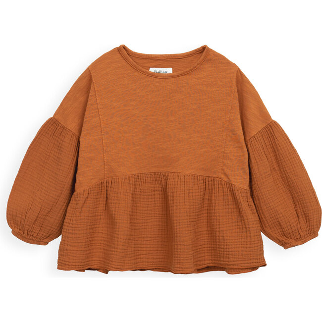 Long Sleeve Tee Shirt, Balloon Sleeves, Burnt Orange