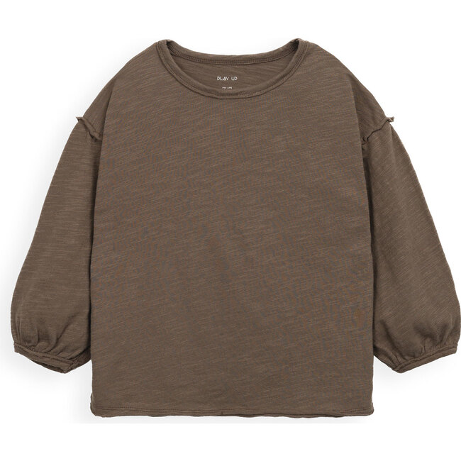 Long Sleeve Tee Shirt, Balloon Sleeves, Brown
