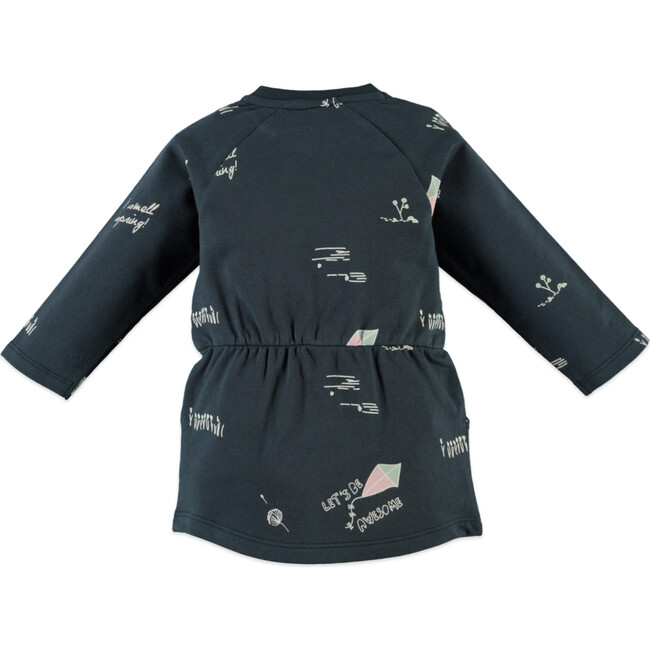 All-Over Graphic Long Sleeve Cinched Waist Dress, Antra Blue