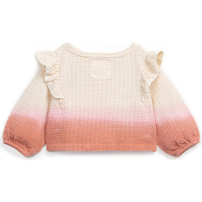 Knitted Ombre Ruffle Shoulder Top, Cream & Pink - Sweaters - 2