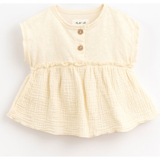 T-Shirt Bodice Ruffle Gauze Hem Tunic, Ivory