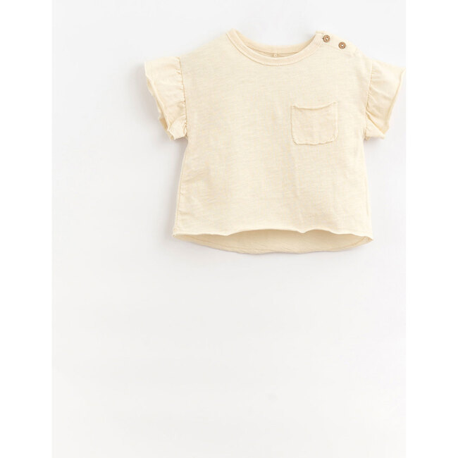 Ruffle Sleeve 2-Buttoned Tee, Cream