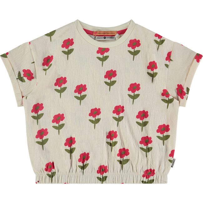 Flower Print T-Shirt, Off White - T-Shirts - 1