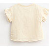 Ruffle Sleeve 2-Buttoned Tee, Cream - T-Shirts - 2
