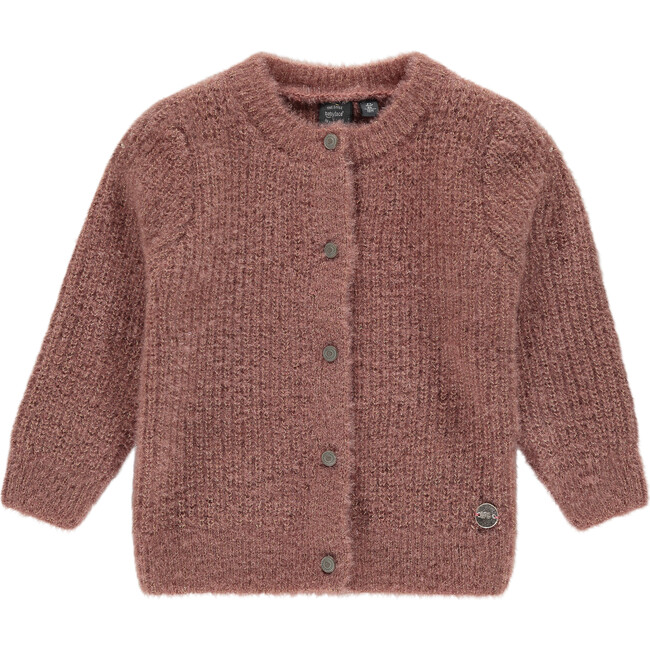 Fuzzy Button Up Cardigan, Mauve - Cardigans - 1