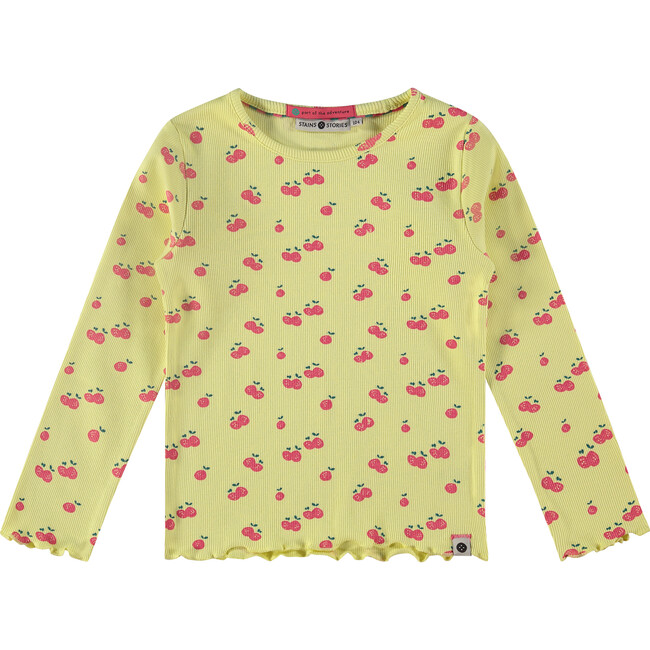 Cherry Printed Long Sleeve T-shirt,Yellow