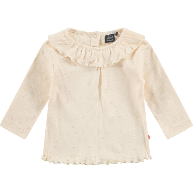 Long Sleeve Tee Shirt, Ruffled Collar, Crème