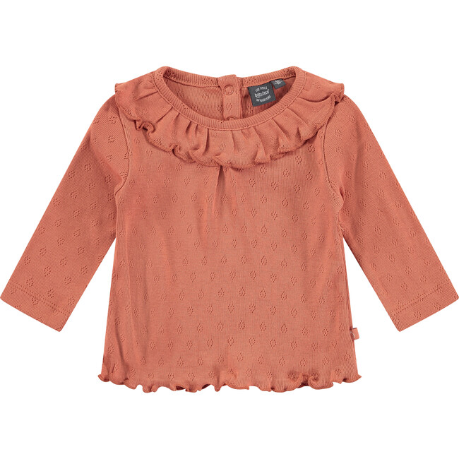 Long Sleeve Tee Shirt, Ruffled Collar, Burnt Orange