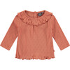 Long Sleeve Tee Shirt, Ruffled Collar, Burnt Orange - T-Shirts - 1 - thumbnail