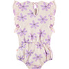Ruffled Sleeve All-Over Flower Graphic Print Bubble, Soft Pink And Lavender - Rompers - 2