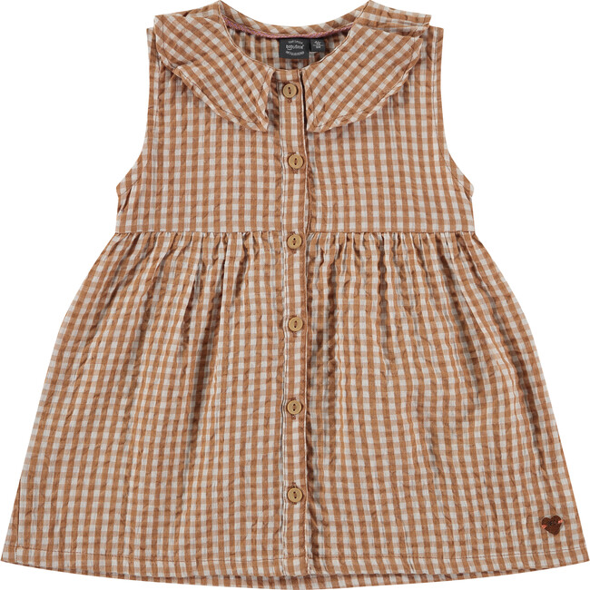 Gingham Sleeveless Dress, Brown