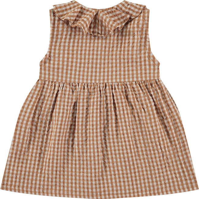 Gingham Sleeveless Dress, Brown - Dresses - 2